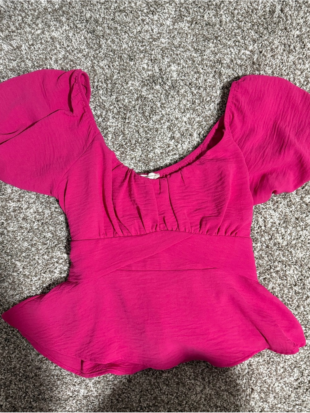 Altar'd State Hot Pink Puff Sleeve Square-Neck Peplum Top